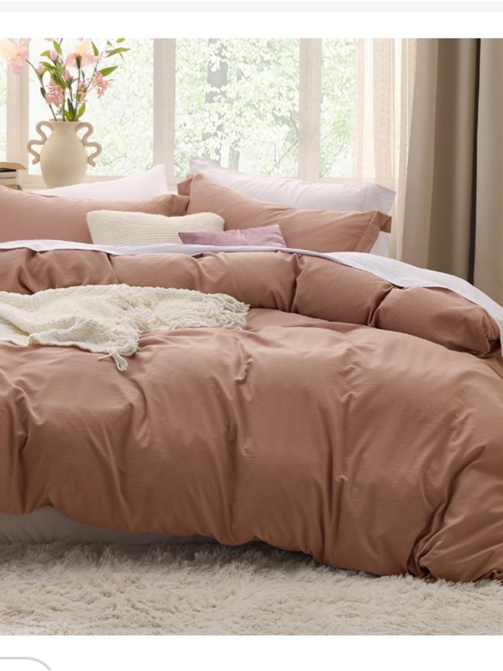 Mocha Duvet Cover 3 Pc Set Pre-Washed Cotton-Like Polyester Extra-Soft KING